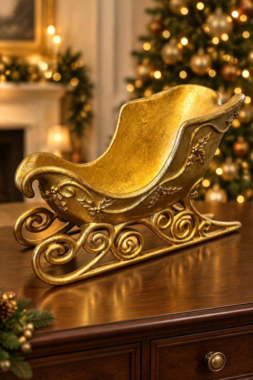 Gold Resin Scroll Sleigh Christmas Holiday Decor